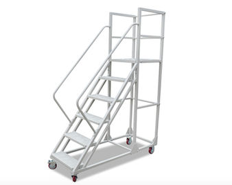 Multi Functional Rolling Warehouse Ladders On Wheels / Rolling Step Ladder Safety
